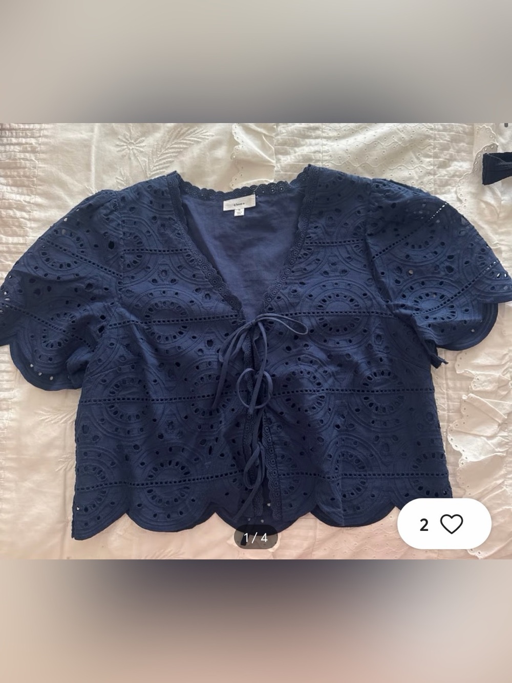 A-Loves- A Women’s Navy Eyelet Tie-Front Top